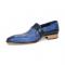 Duca Di Matiste "Sezze" Powder Blue/Navy Genuine Italian Calf Leather Snake Print Monk Strap Dress Shoes.